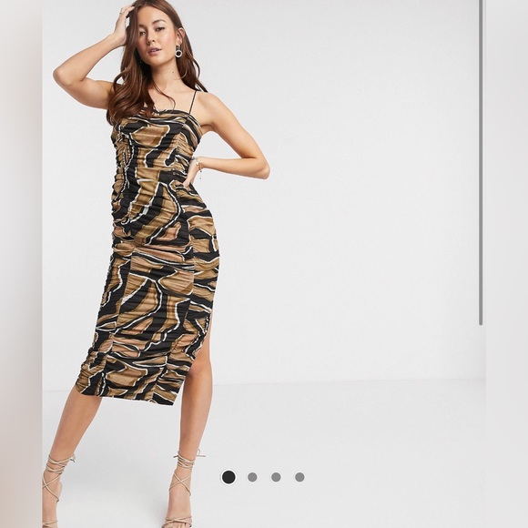 Ruched Abstract Print Midi Dress - Picture 3 of 6